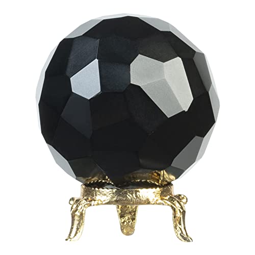 ZAICUS Black Tourmaline Diamond Cut Crystal Ball with Metal Stand, 45-55mm, Natural Gemstone for Healing, Chakra Balancing, Home Decor