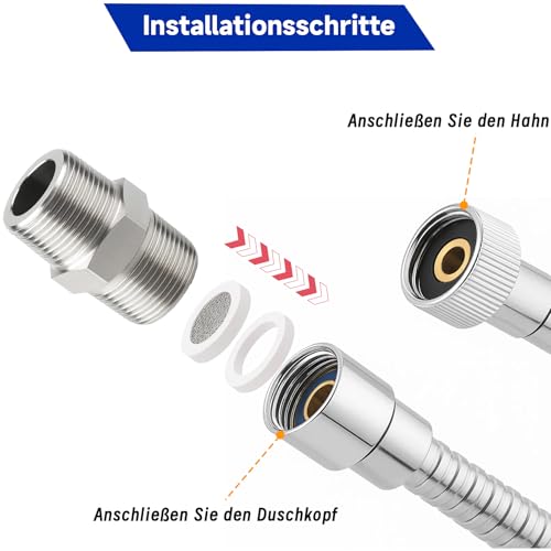 Snyvpra 4 Stück Edelstahl Doppelnippel 1/2 Zoll Mit 2 X Dichtungen Und 2 X Filter Element, 1/2 Duschschlauch Adapte, Duschschlauch Verlängerung, Für Verschiedene Wasserleitungen