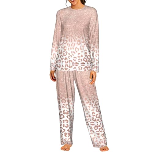 Pyjama assorti femme or rose à manches longues et imprimé paillettes