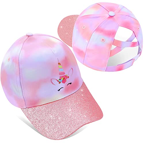 Girls Glitter Baseball Cap Criss Cross Ponytail Hat Adjustable High Messy Bun Ponycap Kids Trucker Hat #TOP2