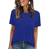 LOOKFACE Women's Summer Short Sleeve Crewneck T Shirts Solid Color Tees Casual Basic Tops Royal Blue Large