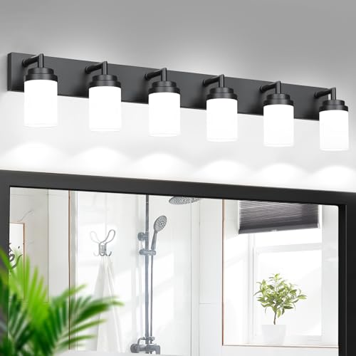 LKHF 6-Light Matte Black Bathroom Vanity Light 46-inch