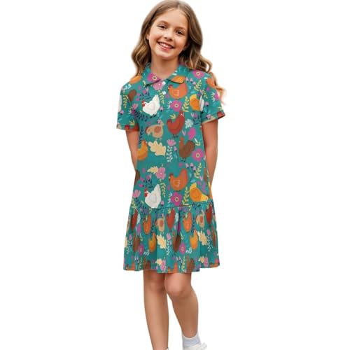 Girls Tennis Outfits Short Sleeve Pleated Skirt Athletic Dress for Kids 5-14 School Activewear