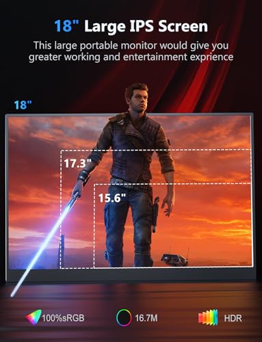 Image of 2.5K Portable Gaming Monitor, 18 inch 144Hz IPS Portable Laptop Monitor, Second Screen Dual USB C HDMI Computer Gaming Display with Speakers & Smart Cover, Travel Monitor for PC Phone PS4 /5 Xbox Switch
