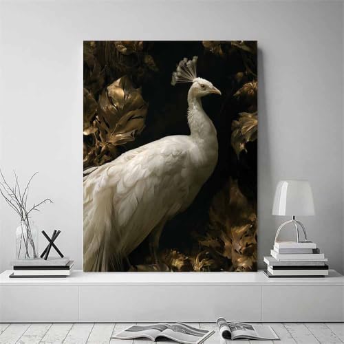 Peinture sur toile d’animaux paon or élégants art mural de prestige - 2
