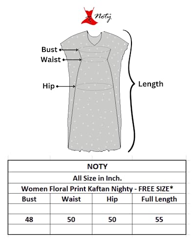 Image of Noty Women's Kaftan Nighty | Digital Print | Sarena Fabric | V Shaped Neck Nightwear | Nightdress for Girl