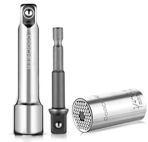 COOCHEER Universal Socket Wrench, 3Pcs Self-adjusting Metric 1/4