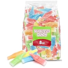 Wax Bottle Candy, 8 OZ Bag 12 LB, Retro Nostalgic Candies with Fruity Liquid Center, TikTok Trend Snack, Assorted Colors and Flavors, Heat Sealed for Freshness, Perfect for Parties and Gifts