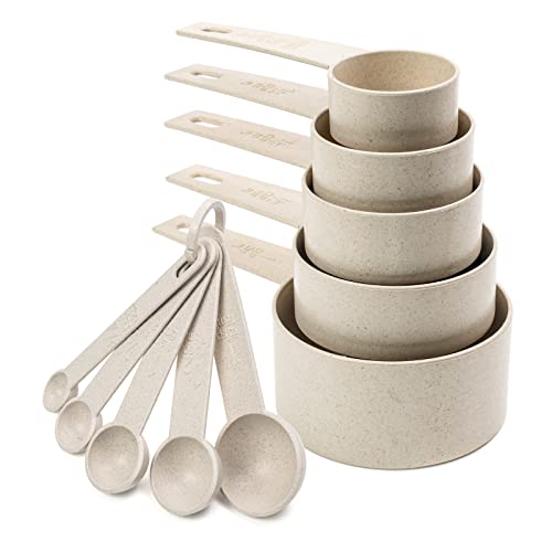 Beille Cream Wheat Straw Measuring Cups Spoons Set...