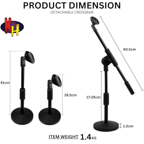 Image of kh Desktop Microphone Stand - Adjustable Table Mic Stand with Mic Clip & Weighted Base for Podcast, Studio, Recording, Broadcast Black