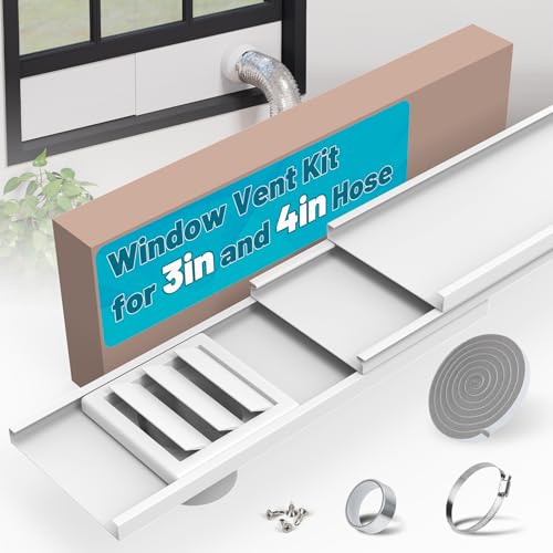Chiligent Window Vent Kit Universal Vent Port for 3 & 4 Duct Adjustable Window Seal Kit with Louvered Air Vent Cover Fit for Laser Engraver 3D Printer Enclosure Dryer Vent Hose