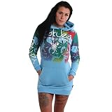 Yakuza Damen Gradient Skull Hoodie Kleid, Ethereal Blue, L