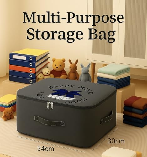 Image of Dustproof & Moisture-proof Storage Bag with Zippered Closure & Handle, Ultra Space Saving Self Compression Organizer, Comforter & Folding Bag for Storing Saree, Clothes (Black printed, Pack - 6)