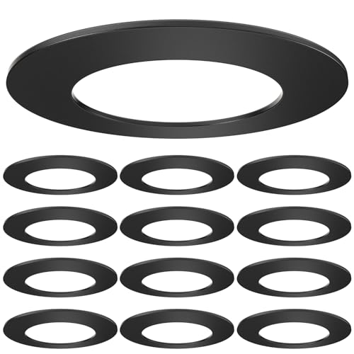Image of Sunco 12 Pack Goof Rings 4 Inch Recessed Lights, Can Light Trim Ring Flush Mount, Black Matte Finish, Durable Plastic Design, Ultra Thin
