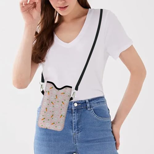 Image of Neoprene Cell Phone Sleeve Pouch Case Bag with Crossbody Strap Neck Lanyard for Women 7.1 X 3.9 in Rabbit