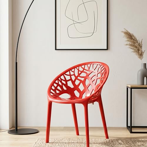 Image of Oaknest Neelkamal Crystal Plastic Chair - Stylish Tree-Design Backrest, Lightweight & Durable for Home, Garden & Patio (Red), Set of 1 Piece