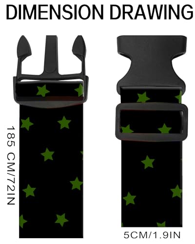 Image of Luggage Straps for Suitcases, Adjustable Travel Belt, Durable Wide Luggage Strap, Cute Suitcase Strap Identifiers with Buckle, Bag Straps for Luggage, Black Green Stars