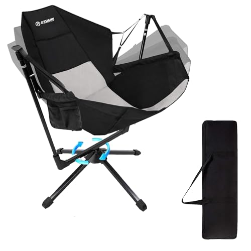 OZMSHF 360 Degrees Swing Camping Chair, Portable rocking Camping Chair with Swivel and Reclining Design, Supports 300lbs, Ideal for Camp, Travel and Beach (Black Gray