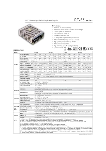 Alimentation à découpage 65W RT-65 triple sortie pour boîtier