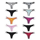 White Ivy 10-Pack Cut Out Lace Thongs for Women, Floral and Stripe Women's Thong Underwear (Large)