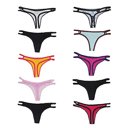 White Ivy 10-Pack Cut Out Lace Thongs For Women, Floral And Stripe Women's Thong Underwear (Large) #TOP4