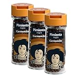 Carmencita Pimienta Negra en grano, Tarro de Cristal con Dosificador 47g (Paquete de 3)