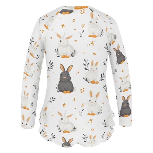 Gary Wihte Rabbit Leaf Girls Long Sleeve Swimsuit Rash Guard One Piece Bathing Suits Zipper 3-12T3