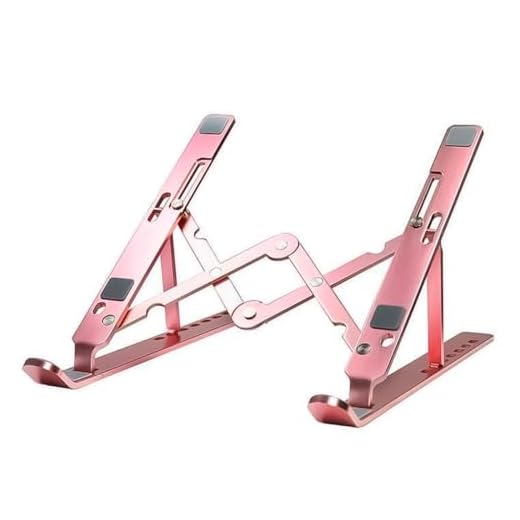 Suporte para Notebook em Alumínio Ajustável Dobrável Apoio Mesa Tablet Metal Base Laptop Ergonômico Portátil Articulado Colorido Altura Regulável para Note de 10 à 17 Polegadas Resistente TAMO (ROSA)