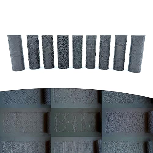 Asemly Terrain Texture Hand Roller for D&D, DND, Wargaming, Battle Mat, Tabletop, Dungeons and Dragons, Cobblestone, Skulls, Herringbone Brick, Wood, Stone, 9 Rollers, 13th Edition