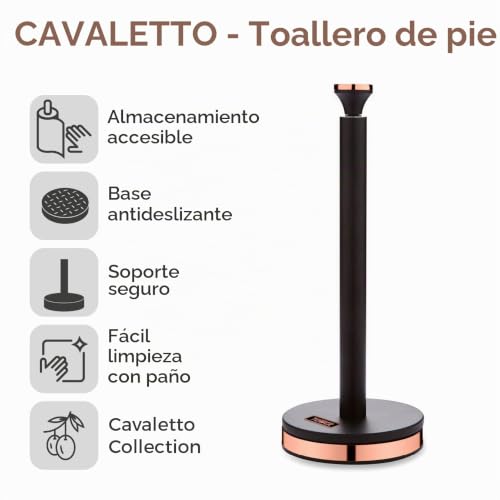 Portarrollos de cocina elegante Tower acabado oro rosa y base de madera 3
