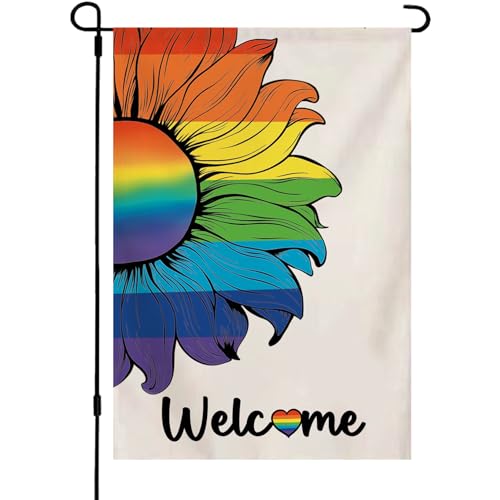 Sunflower Pride Garden Flag Outdoor Vertical Double Sided LGBTQ Welcome Progress Yard Flag 12x18 Inch for Lesbian Gay Bisexual Transgender Pansexual Small Flags Decorations Farmhouse Outside Decor