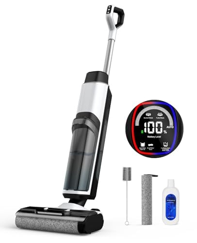 Nass Trockensauger Akku, 15.000 Pa kabelloser All-in-One Staubsauger mit wischfunktion, Sprachausgabefunktion, 890ml Dual-Wassertanks, Kantenreinigung