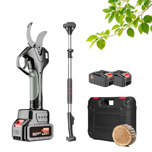 LURECAQING Tijeras De Podar Telescópicas, Podadora Eléctrica De 50mm, Poste telescópico De 1.3-2.1M, 2 Baterías De 2000 Mah, Ideales para Viñedos, Olivos Y Jardinería