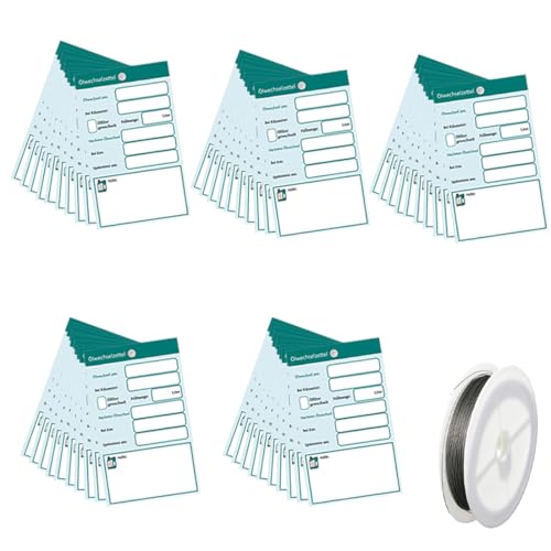 YUVKIN 50 Etiquetas de Cambio de Aceite con Alambre, Etiquetas de Servicio de Aceite, Etiquetas de Mantenimiento (6 x 10 cm) (Verde)