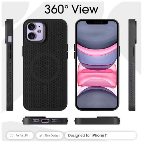 Image of Outlouders Back Cover for iPhone 11 | Honeycomb Cooling Design | Silicone Heat Dissipation | Mag-Safe Compatible | Shockproof Camera Protection Bumper Case (Black Mag-Safe)