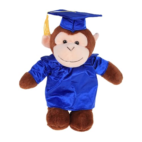 Plushland Monkey Plush Stuffed Animal Toys Present Gifts for Graduation Day, Personalized Text, Name or Your School Logo on Gown, Best for Any Grad School Kids 8 Inches (Royal)