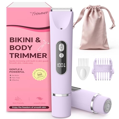 CoolHair Bikini Trimmer for Women,Smooth Electric Razor for Sensitive Skin, IPX7 Waterproof Wet & Dry Cordless Body Shaver & Grooming Set for Bikini Area, Pubic Hair, Face, Underarms & Legs(Purple)