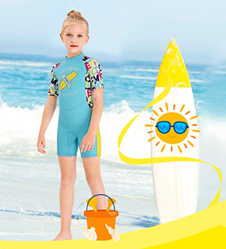 Dive & Sail Shorty Wetsuits For Kids One Piece Diving Suit Warm Swimsuit Uv Protection Printed 2.5Mm Swimwear Blue #TOP4