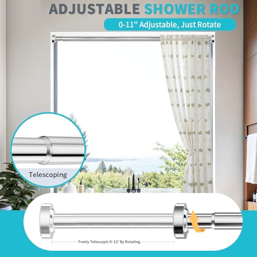 Image of Shower Curtain Rod 34-66 Inches Never Rust 304 Stainless Steel Tension Curtain Rod Adjustable Shower Rod Spring Tension Non-Slip No Drilling Shower Rods for Bathroom Window