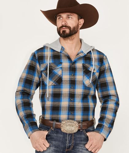 Men's Flannel Shirt Plaid Hoodie Stylish Long Sleeve Fall Casual Button Down Western Shirts with Flat Pocket2