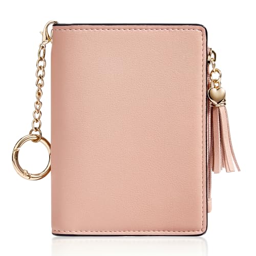 Image of Gostwo Women's Small Slim Wallet with RFID Protection & Keychain for Girls | 8 Card Slots,faux Leather, Tassel Decor, Built-in Keychain, Slim Compact, Snap & Zip Closure, Ideal for Daily & Travel