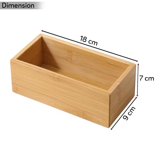 Image of HOKIPO Bamboo Desk Organizer for Office Home Kids Room Drawer Storage Box, 18X9X7 cm (NEW-5057)