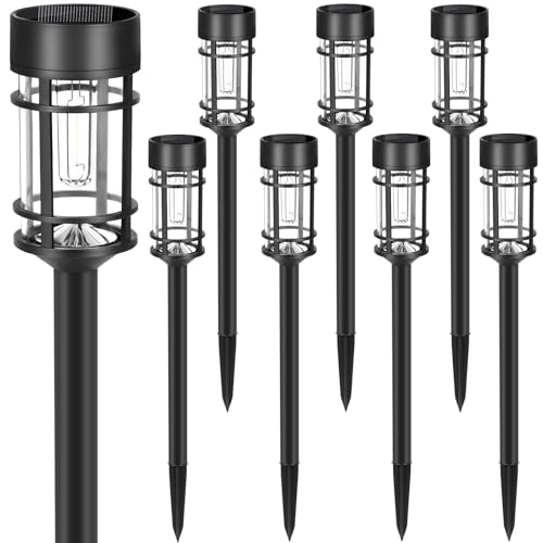 Mancra Solar Pathway Lights, 8 Pack LED Solar Lights Outdoor Waterproof, Glass Metal Garden Lighting for Yard Path Landscape Lawn Walkway Driveway, 3000K