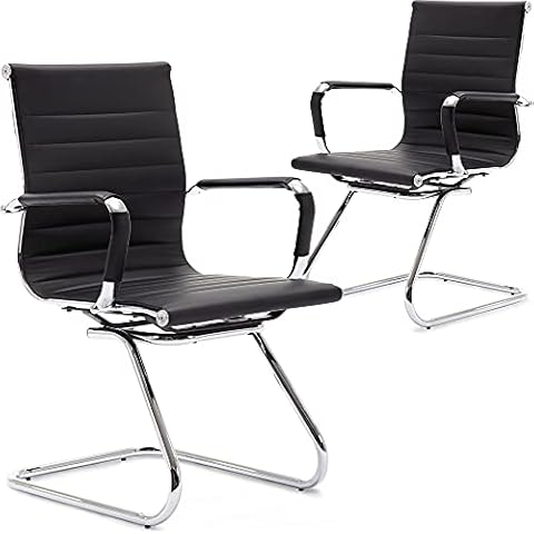 Wahson Office Guest Chairs No Wheels & Reception Chairs, Leather Waiting Room Chairs Mid Back Conference Chairs with Sled Base for Meeting/Lobby/Restroom, Black (2 Pack) Cover