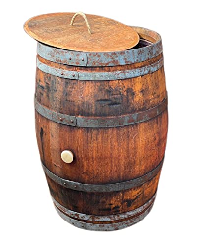 Temesso Barril de Lluvia rústico 225 litros Abierto con Tratamiento de Aceite, depósito para Agua de la Lluvia (Abierto + Tapa Cordel + Grifo (Agujero alt. 40 cm))