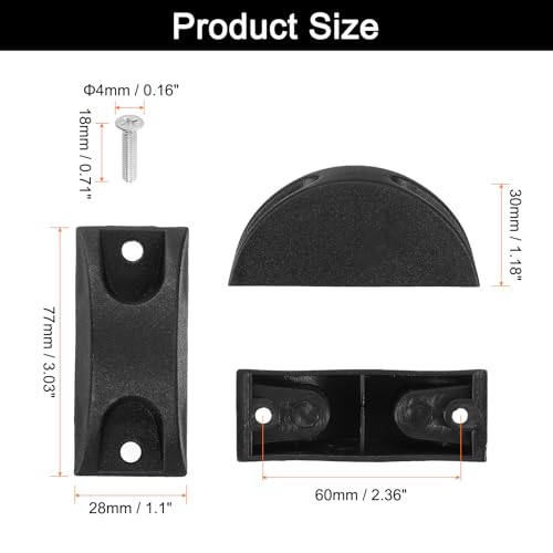 uxcell 4Pcs Luggage Replacement Pads, Plastic Luggage Stand Feet Stud, Suitcase and Travel Gear Bottom Side Accessories with with Screws, Nuts and Washers, Black (77x28x30mm)2