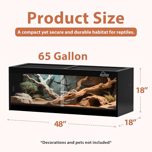 Image of 65 Gallon PVC Reptile Enclosure, RepWild 48 inchx18 inchx18 inch Terrarium /Tank with Heavy-Duty Screen Top, Glass Sliding Doors & Lock for Bearded Dragons, Ball Python, Geckos, Lizards