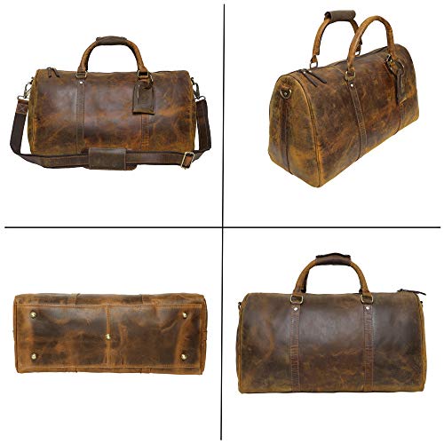Handmade 30L Leather Duffle Bag | Top Grain Leather| TSA Approved Cabin Sized | Vintage Classic Style with Modern Outlook | Carry On Gifts for Men and Women (Brown, 20 inches)
