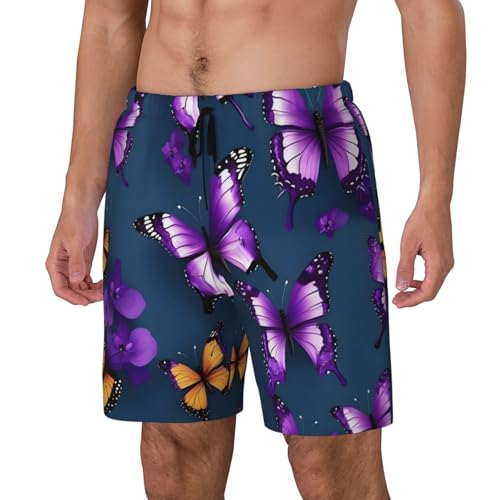 Beautiful Purple Butterfly Men's Soft Double Swim Shorts, Lounge Swiming Shorts Pants Breathable Summer2