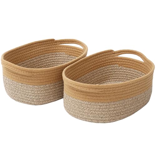 Image of JMvicyroam Small Woven Basket, Empty Gift Basket, Jute&Brown /2 Pack | Small Gift Basket, Cotton Rope, 12 x 8 x 76 in, Handles, Includes Ribbon and Bag, Birthday Gift Basket